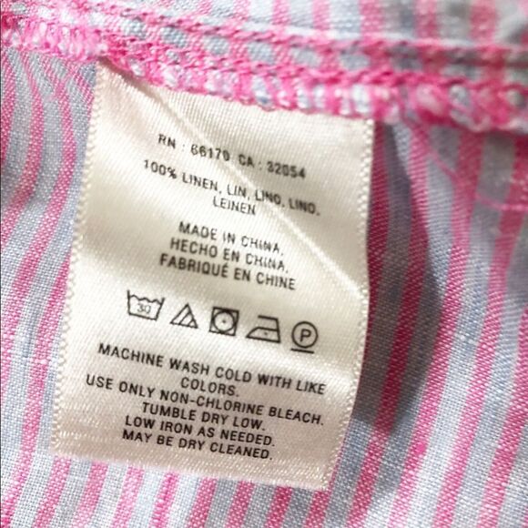 Anthro Holding Horses Linen One Shoulder Pink Gray Stripe Ruffle Tank Top XS - Picture 6 of 7